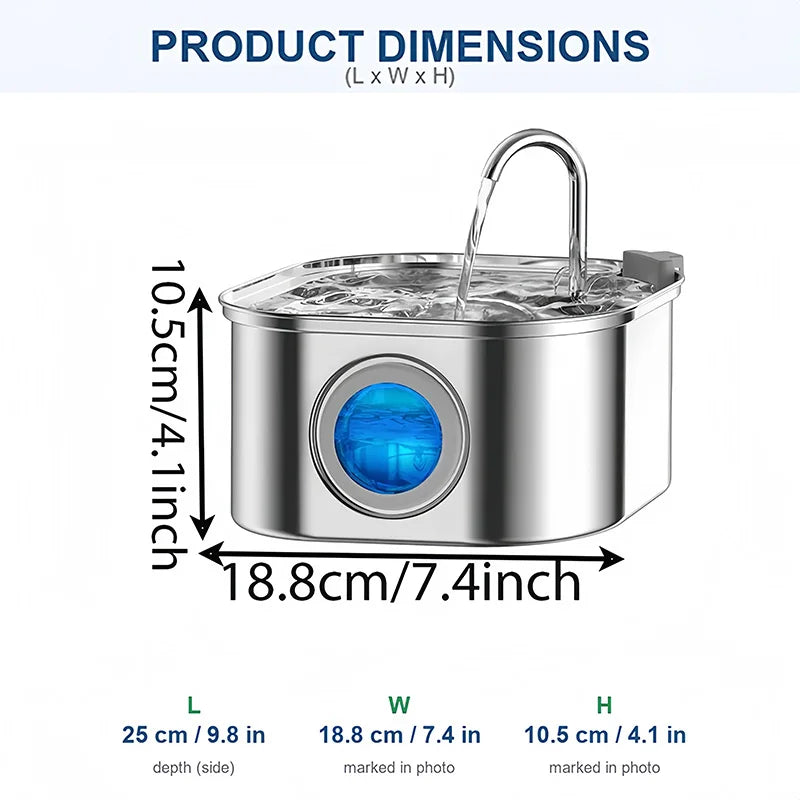 3.2L Stainless Steel Pet Water Fountain with Triple Filter