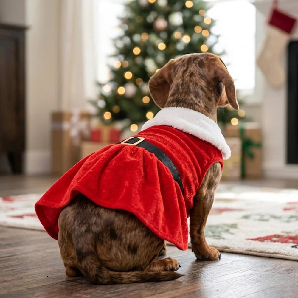 Santa Velvet Pet Dress with White Collar for Dogs & Cats