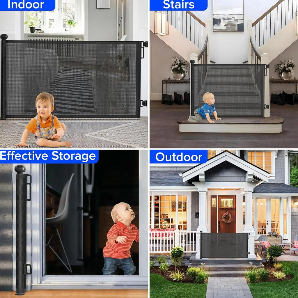 Retractable Mesh Pet Gate for Stairs & Doorways, Indoor Dog Barrier