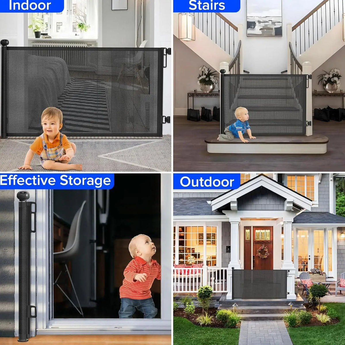 Retractable Mesh Pet Gate for Stairs & Doorways, Indoor Dog Barrier