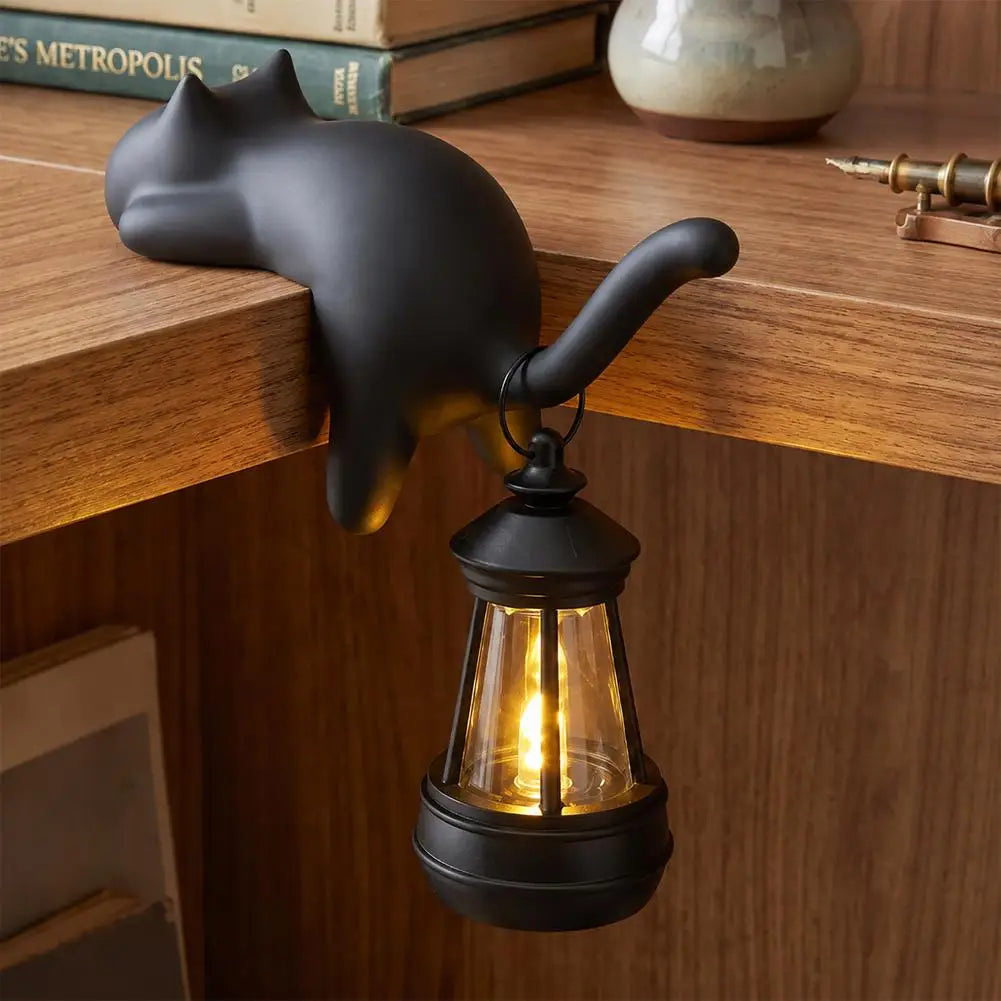 Cat Shelf-Edge Hanging Lantern LED Night Light, Gift for Cat Lovers