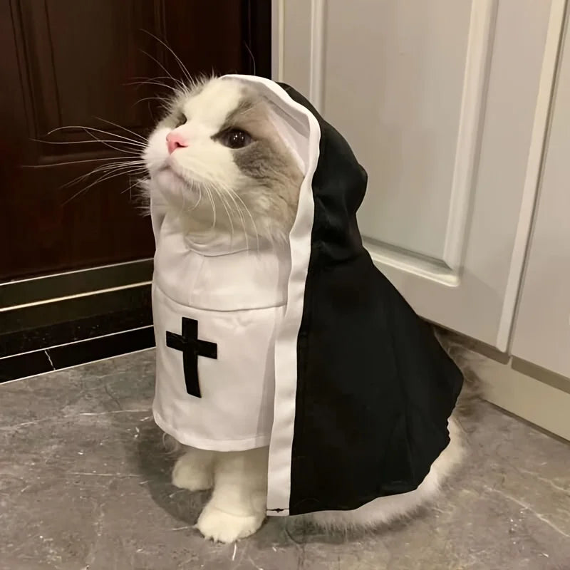 Funny Halloween Pet Nun Costume, Hooded Outfit for Dogs & Cats