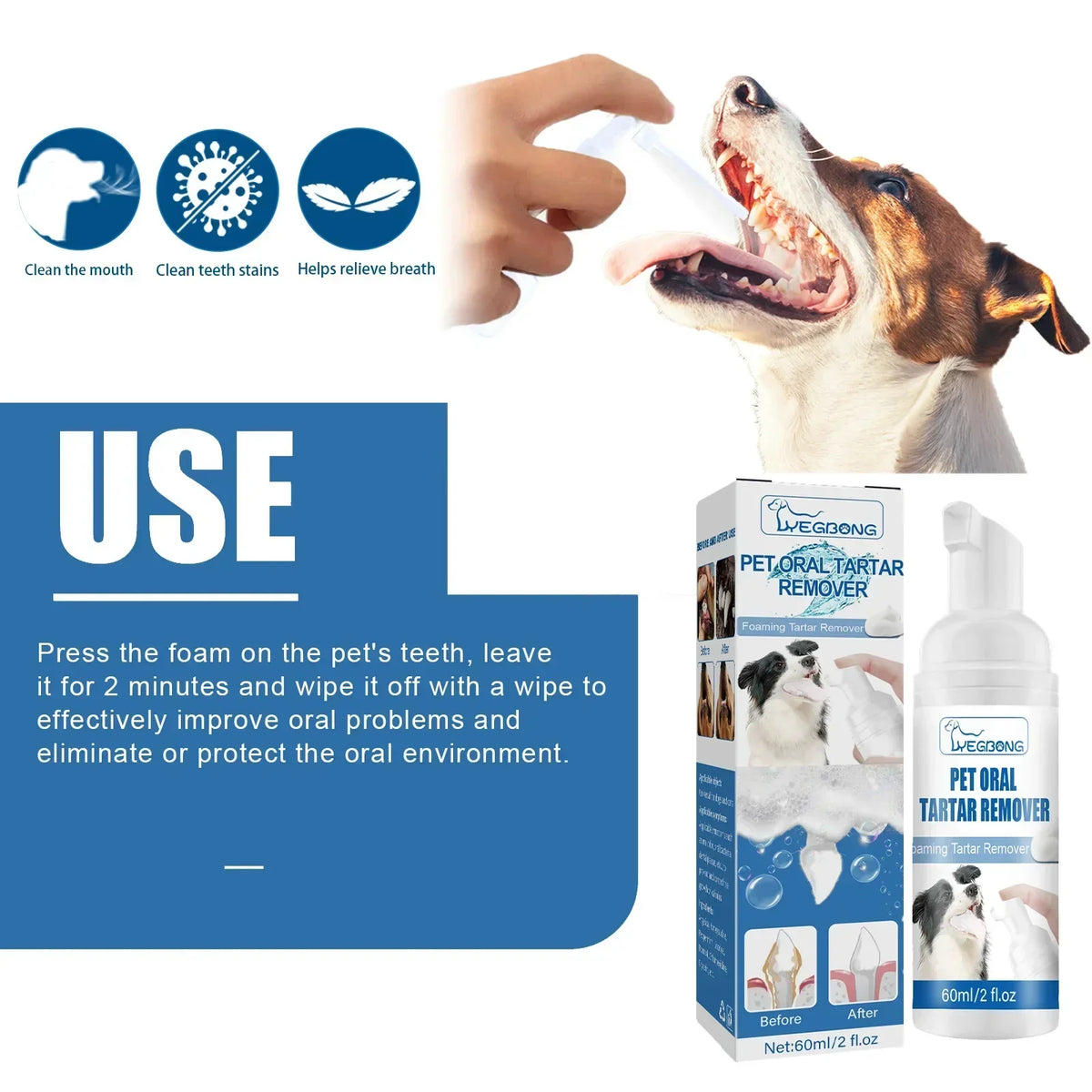Natural Tartar Remover Foam for Dogs & Cats, Plaque & Fresh Breath