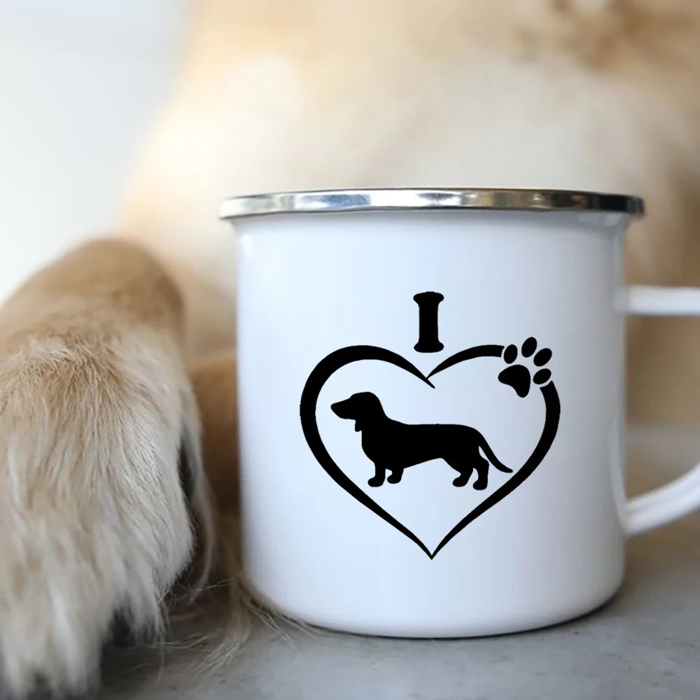 I Love Dachshunds Enamel Camping Mug, Dog Lover Coffee Cup Gift