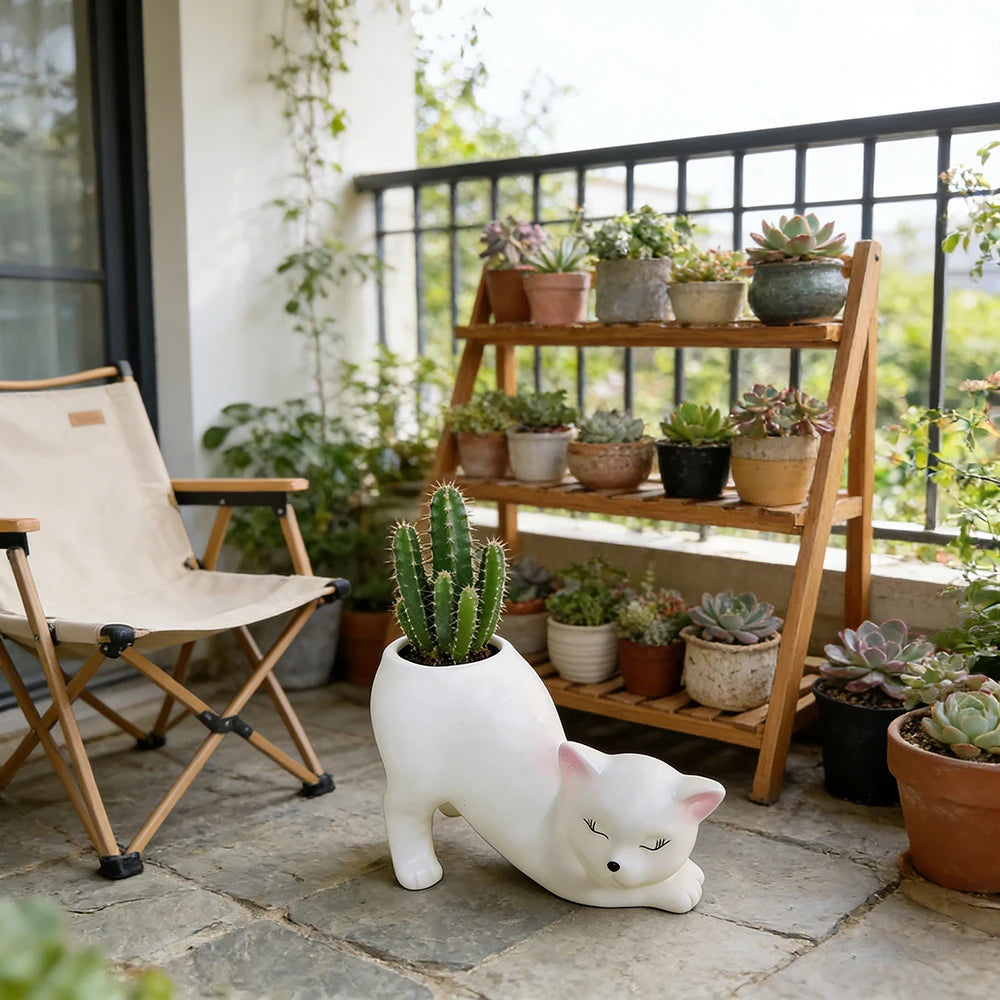 Cute Cat Tail Flower Pot, Resin Succulent Planter for Cat Lovers