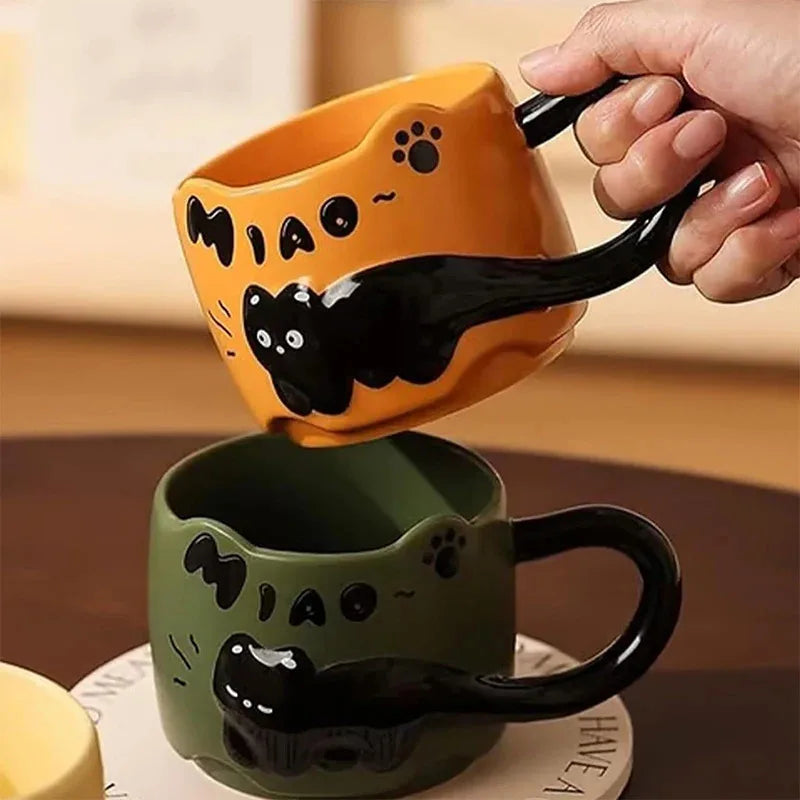 Stacking Cat Ceramic Mug, Cute Cartoon Coffee & Tea Cup Gift
