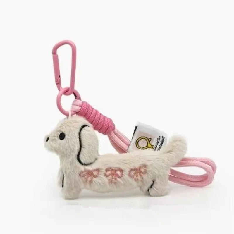 Plush Dachshund Dog Keychain, Cute Bag Charm Gift for Dog Lovers