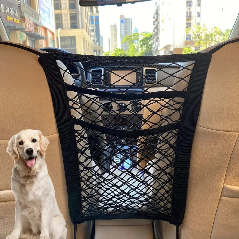 Stretchy Car Seat Pet Barrier Net with Storage Pocket for Dogs