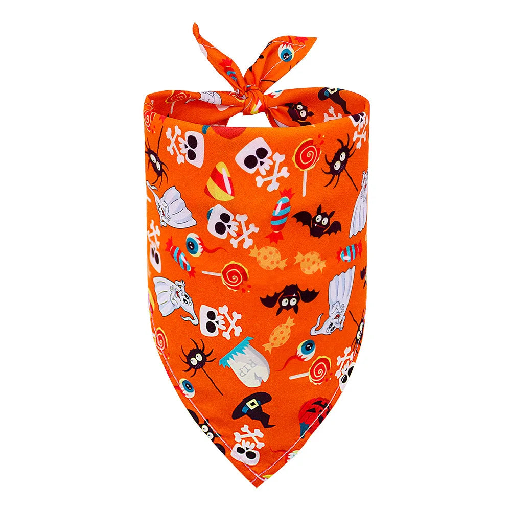 Halloween Dog & Cat Bandana Scarf, Pumpkin Ghost Bat Print Bib