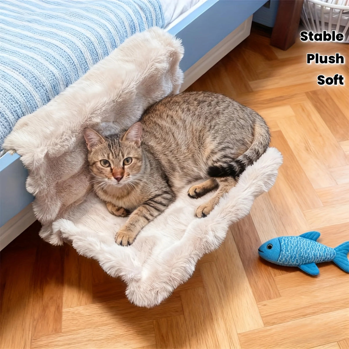 Cat Bedside Hammock, Plush Washable Bed Attachment for Indoor Cats