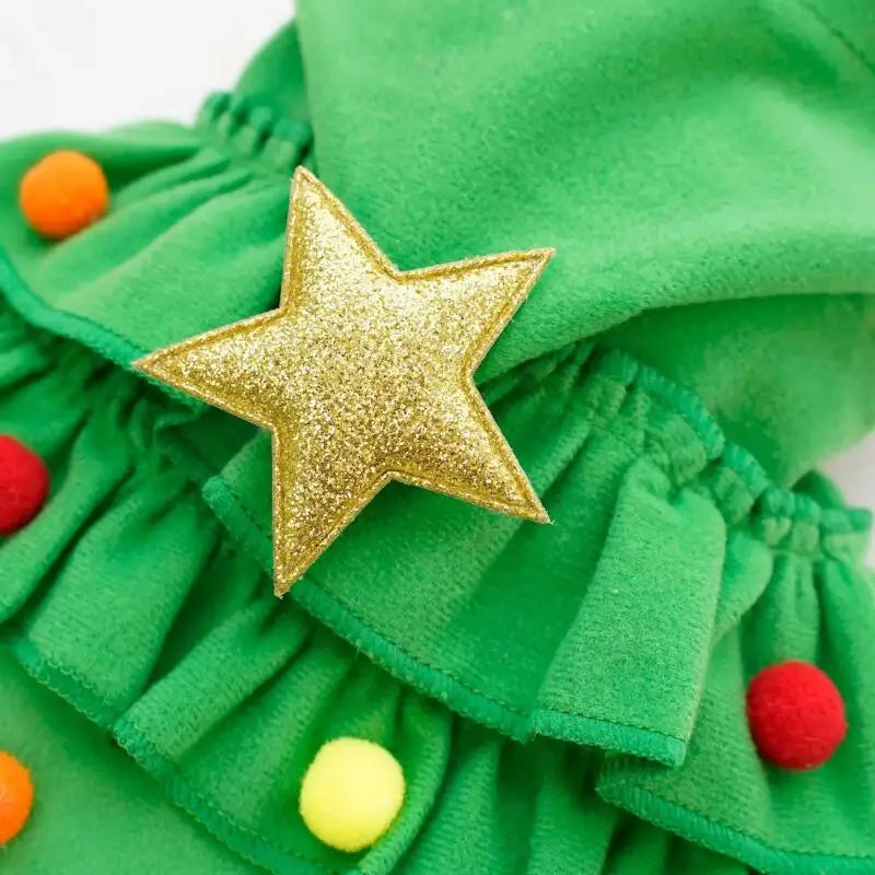 Christmas Tree Costume Dress with Star Hat for Small Dogs & Cats