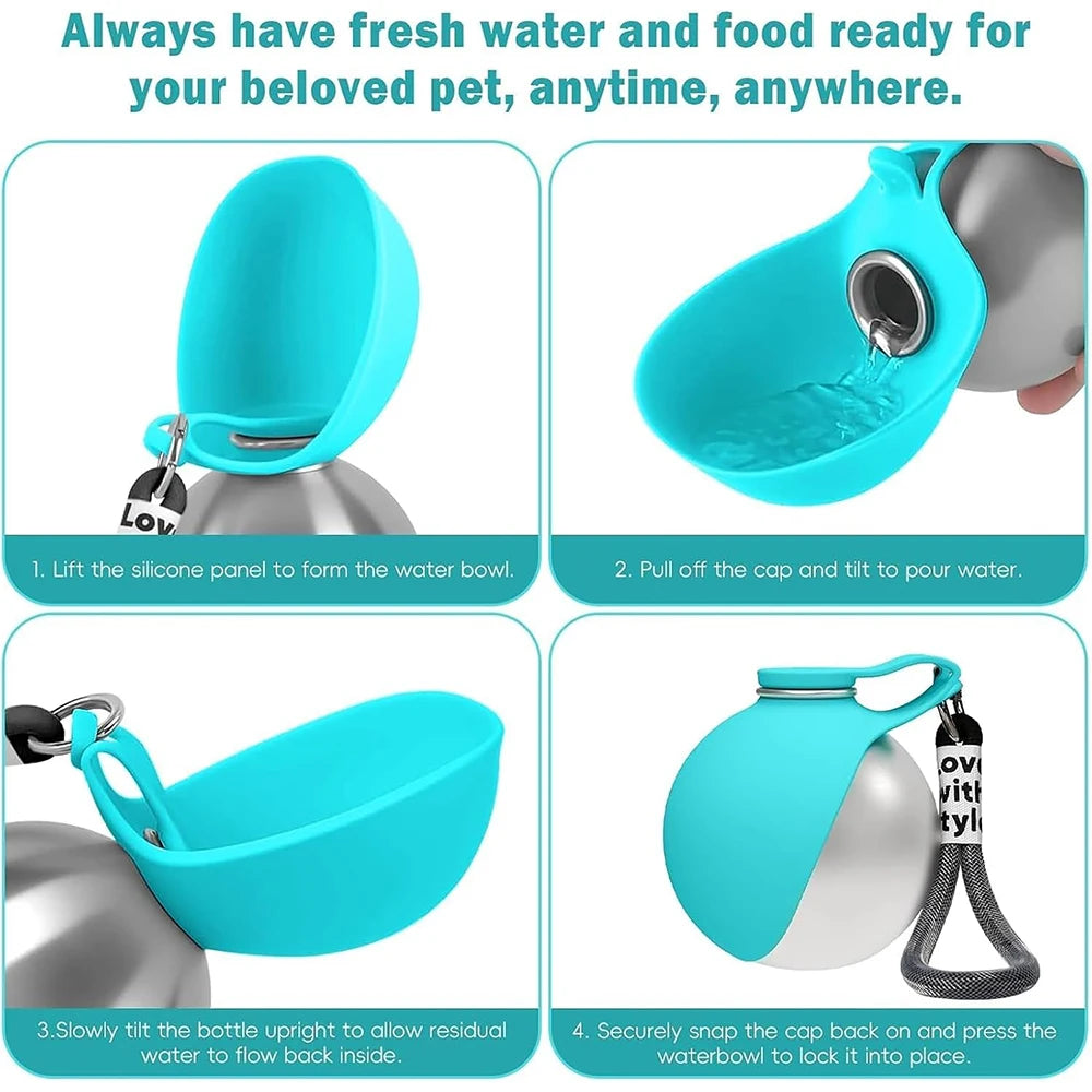 2 in 1 Portable Dog Water Bottle with Silicone Bowl, No-Spill Travel