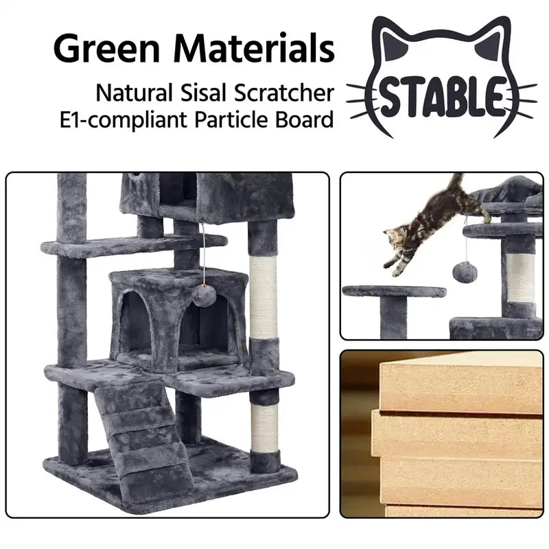 Large Multi-Level Cat Tree Tower with 2 Condos & Sisal Scratching Posts