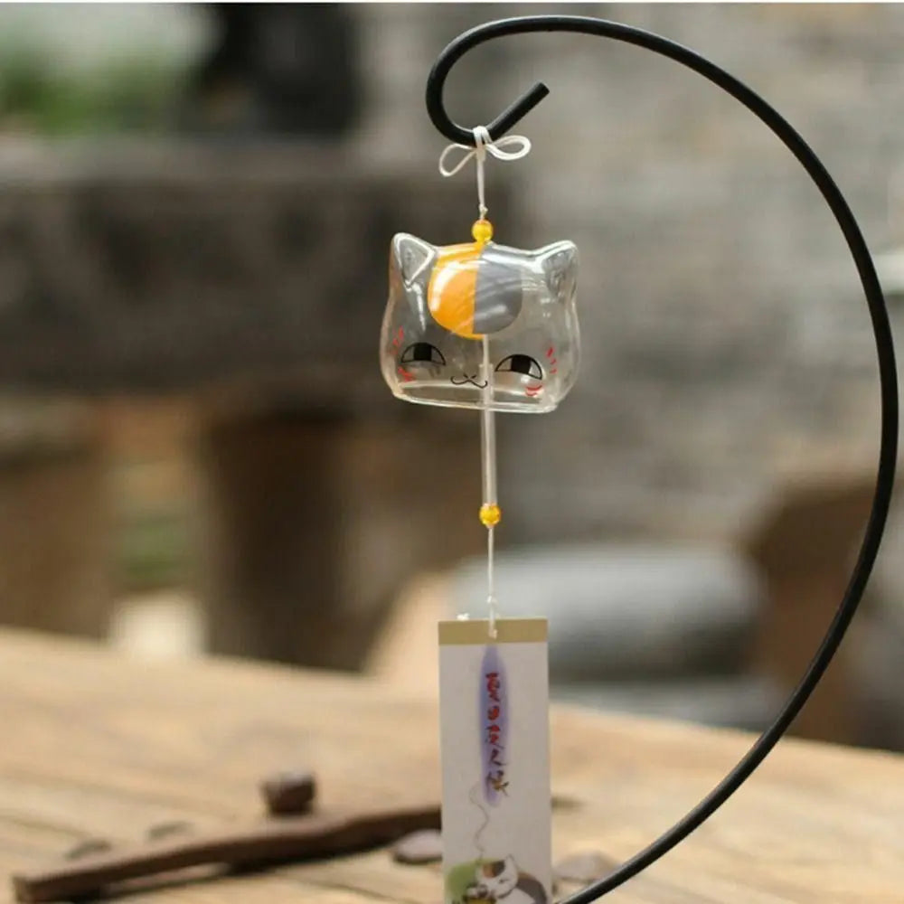 Japanese Glass Cat Wind Chime, Hanging Window Decor for Cat Lovers