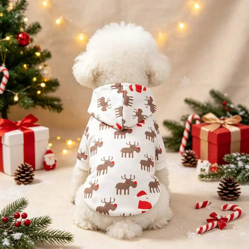Christmas Printed Pet Hoodie for Dogs & Cats, Holiday Outfit