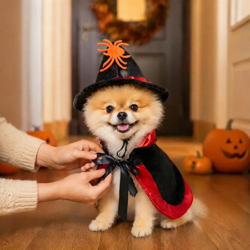 Halloween Witch Cape and Hat Costume for Cats and Small Dogs