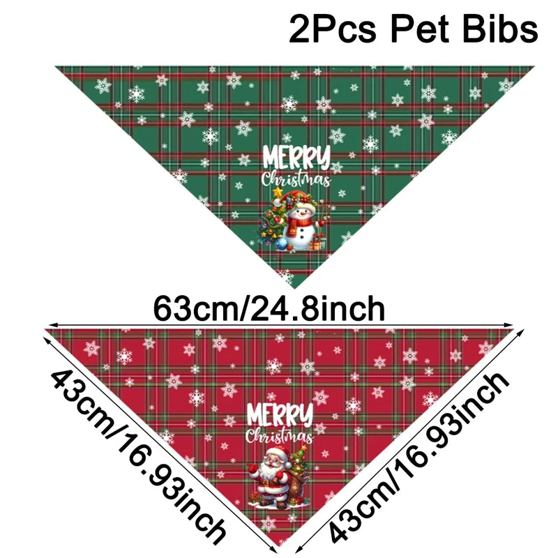 Christmas Plaid Dog Bandanas 2-Pack, Washable Holiday Pet Scarf Bibs