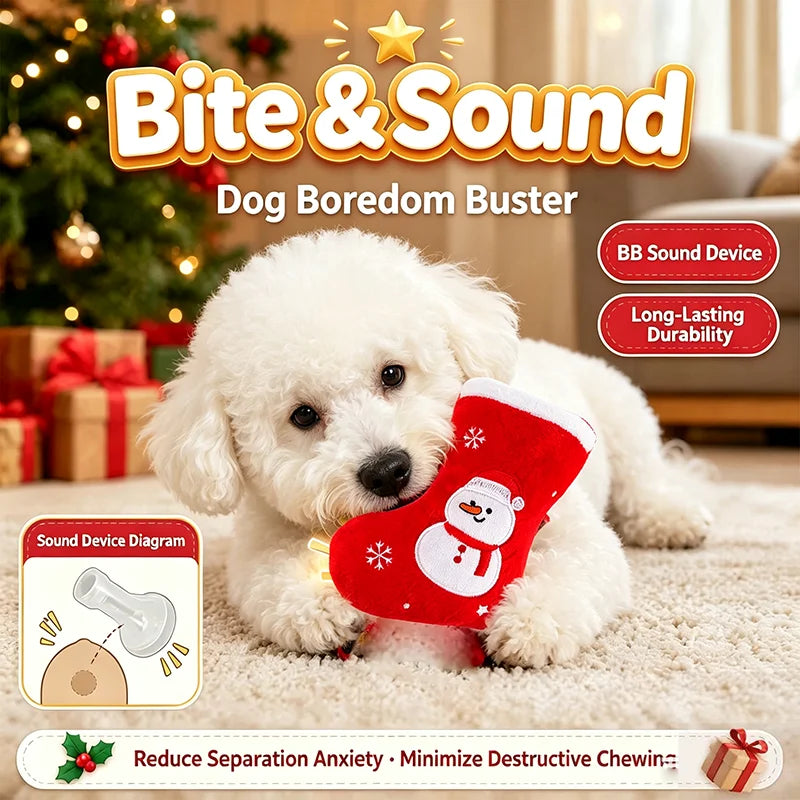 Christmas Stocking Plush Dog Toy Squeaky Durable Bite Resistant