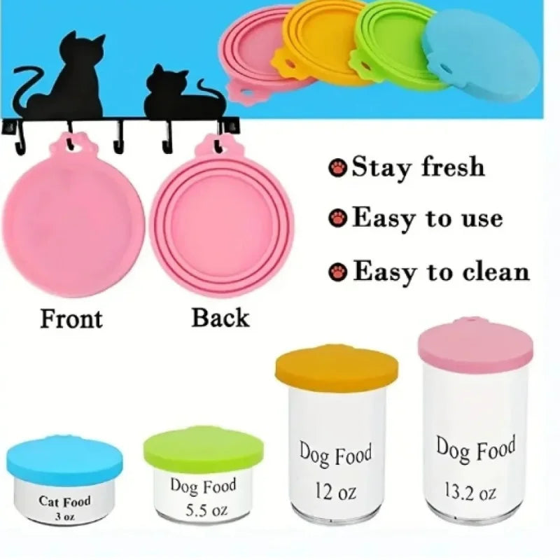 Silicone Pet Food Can Covers with Spoon, 2-Pack Reusable Lids