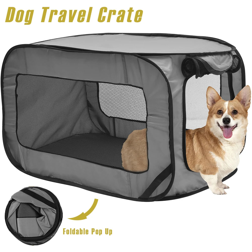 Portable Pop Up Dog Crate – Foldable Travel Kennel with Mesh Door