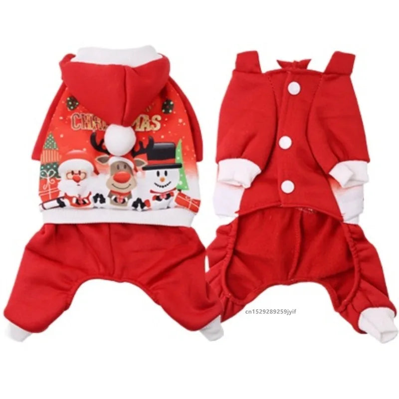 Christmas Dog Hoodie with Antlers, Festive Red Winter Pet Coat
