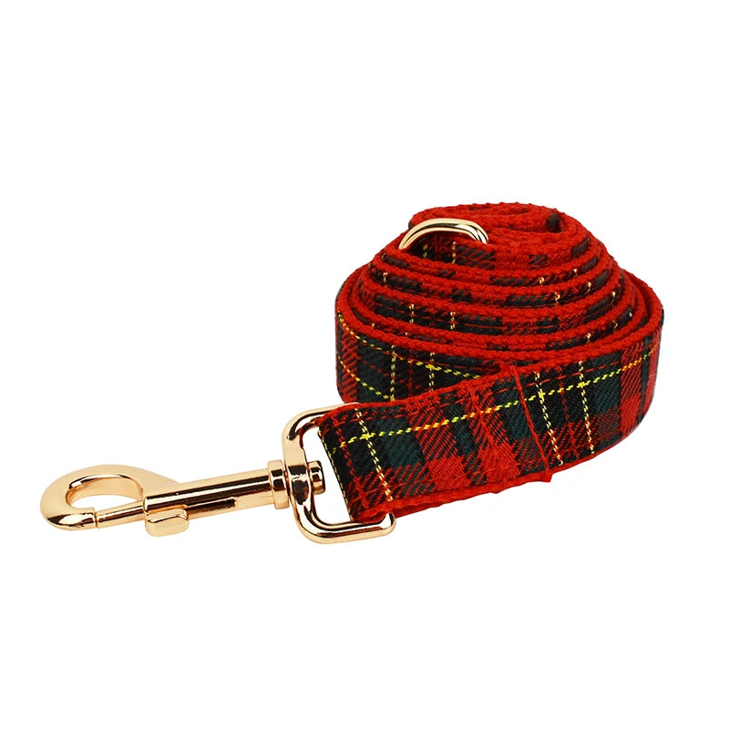 Christmas Dog Collar, Red Lattice Soft Cotton with Bell