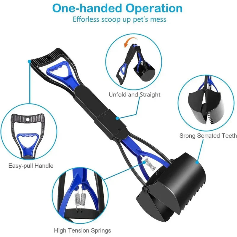 Long-Handle Foldable Dog Pooper Scooper with Jaw Clamp Pickup