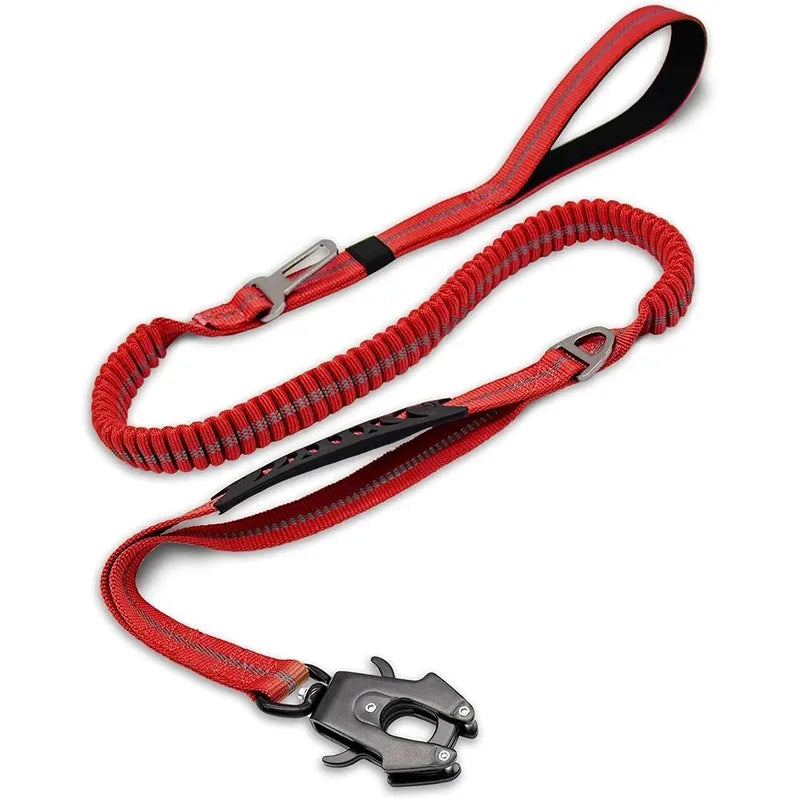 Heavy-Duty Tactical Bungee Dog Leash with 2 Padded Handles & Seatbelt