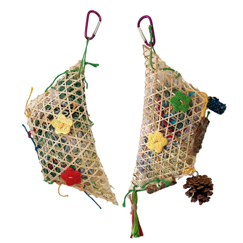 Bamboo Woven Paper Shredder Toy for Parrots, Cockatiels & Budgies