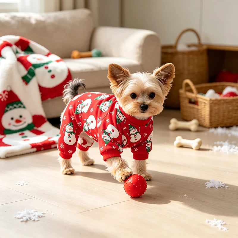 Snowman Pet Pajamas, Stretchy Holiday PJs for Dogs & Cats
