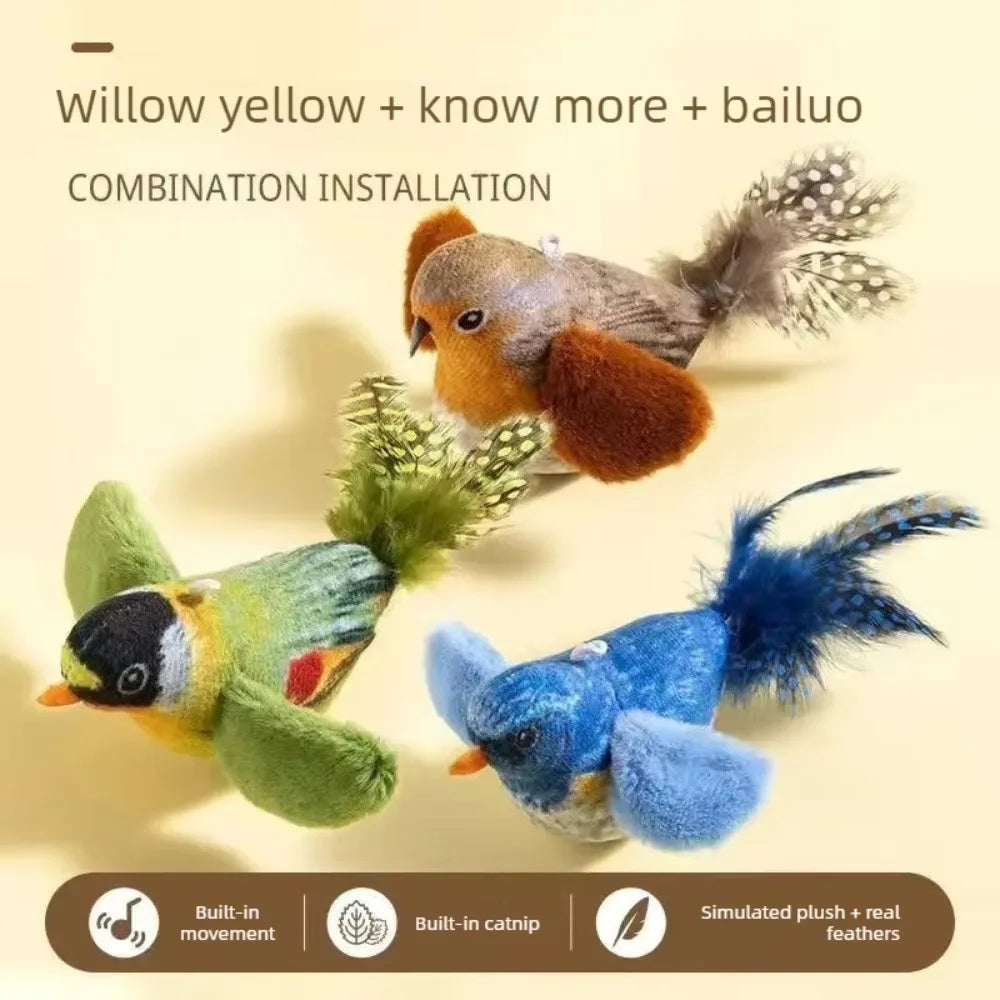Wall Hanging Squeaky Bird Cat Toy with Catnip, Self-Play Chase Teaser