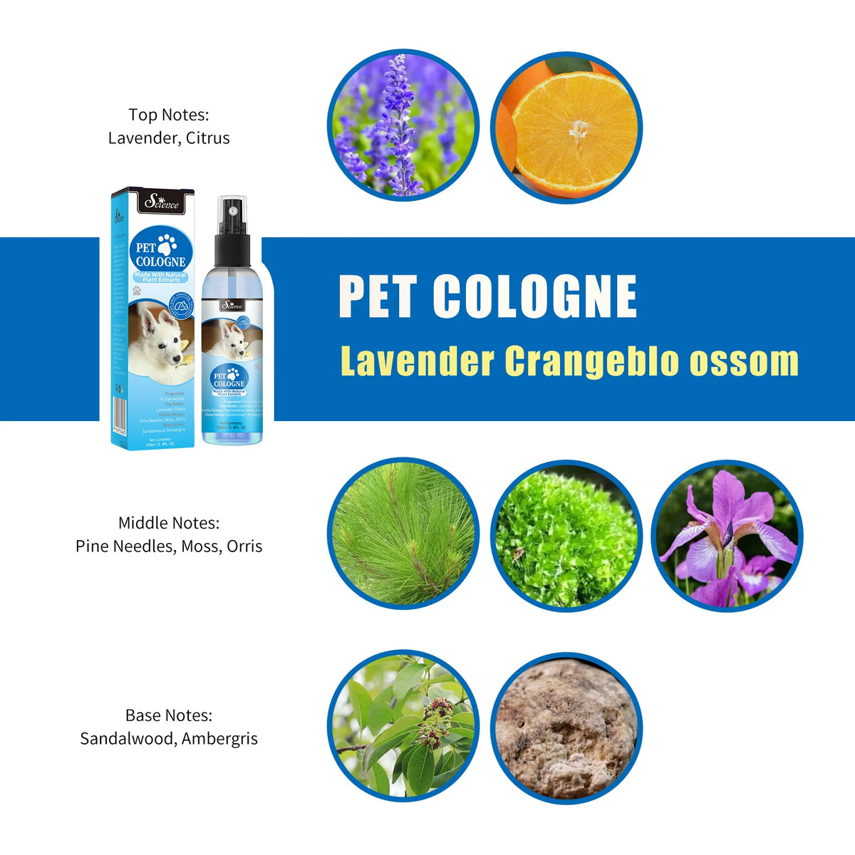 Long-Lasting Pet Cologne Deodorizing Spray for Dogs & Cats, 100ml