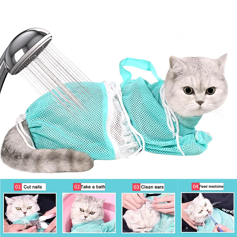 Mesh Cat Bathing Bag, Anti-Scratch Grooming Restraint for Nail Trims
