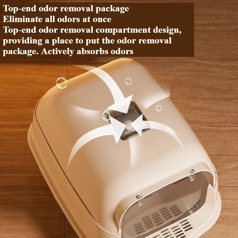 Fully Enclosed Drawer Cat Litter Box with Splash-Proof Anti-Odor Lid