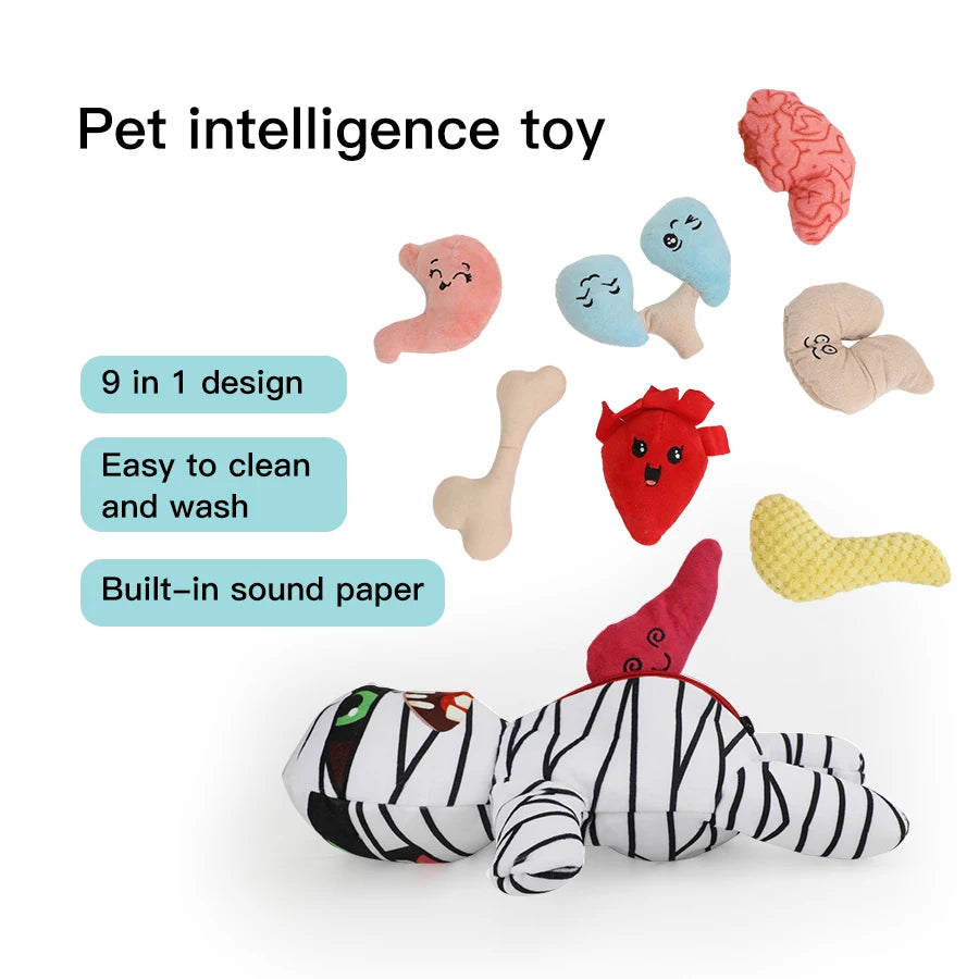 Spooky Mummy Plush Pet Toy Set, Halloween Dog Toys
