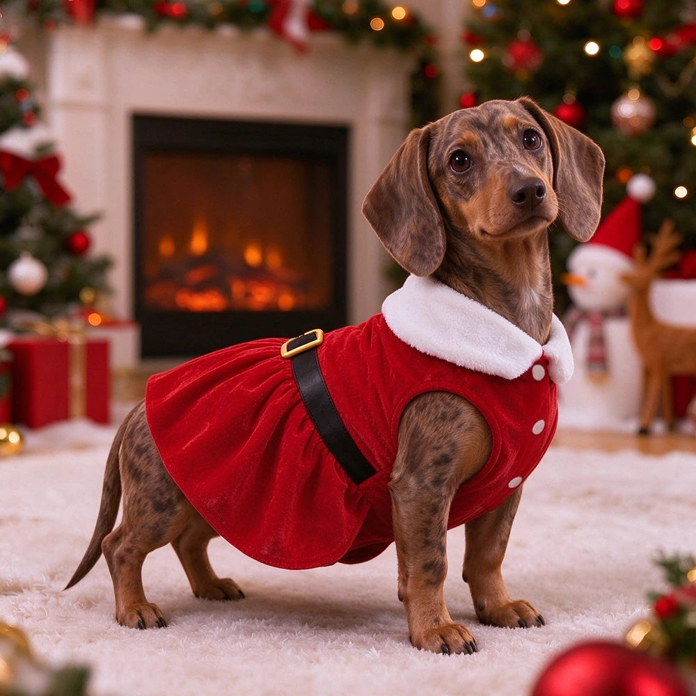 Santa Velvet Pet Dress with White Collar for Dogs & Cats