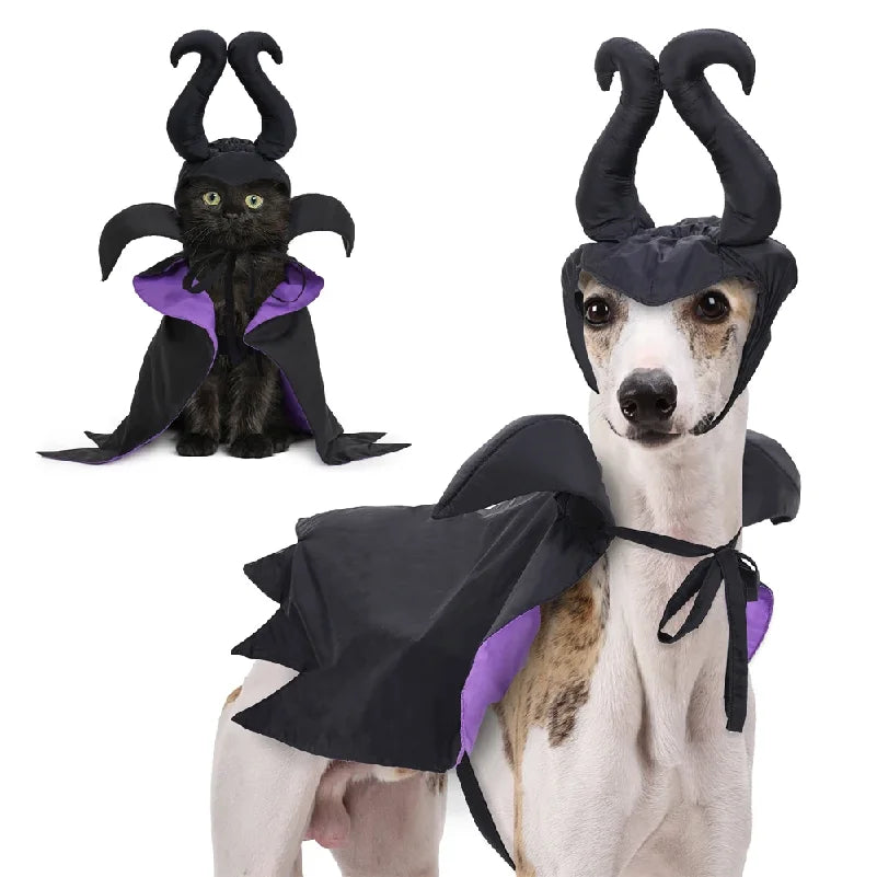 Halloween Maleficent Cape with Hat Costume for Dogs & Cats Party