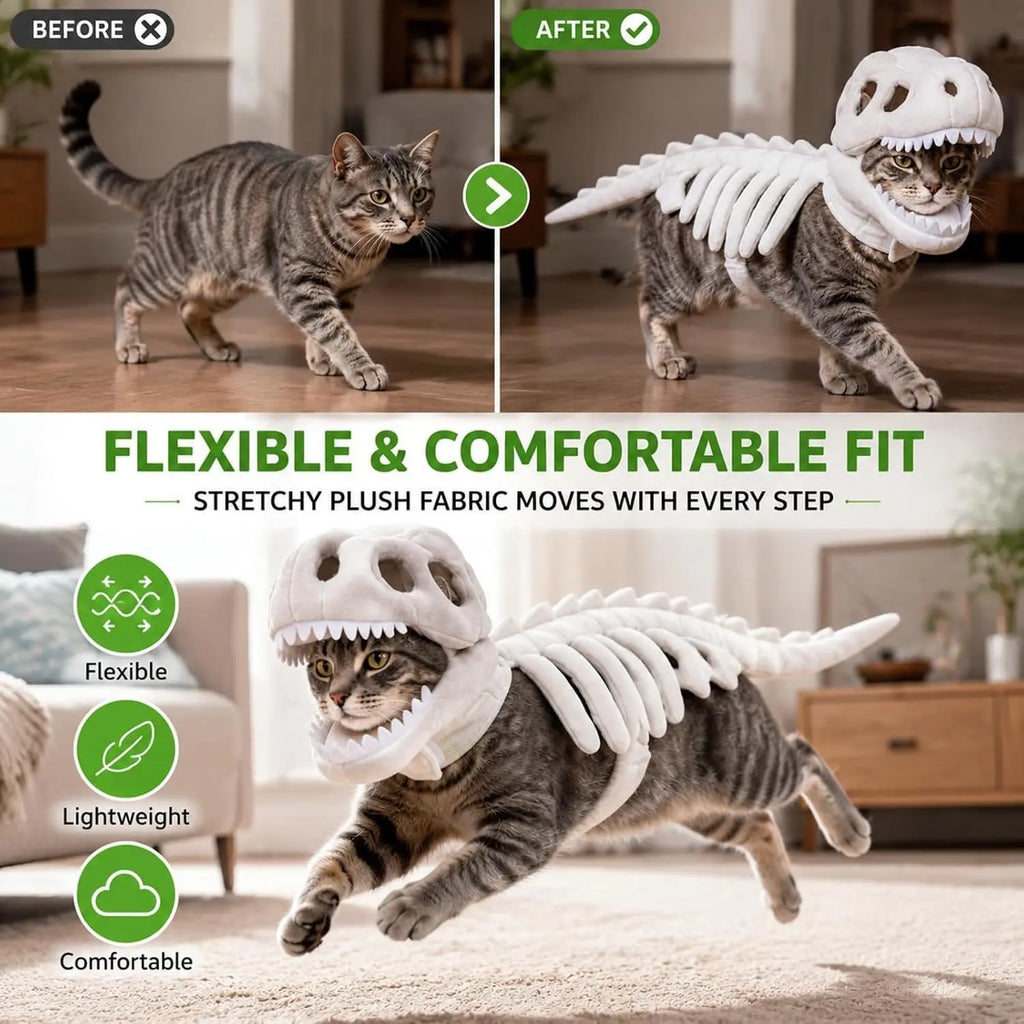 Funny Dinosaur Skeleton Pet Costume for Dogs and Cats Halloween