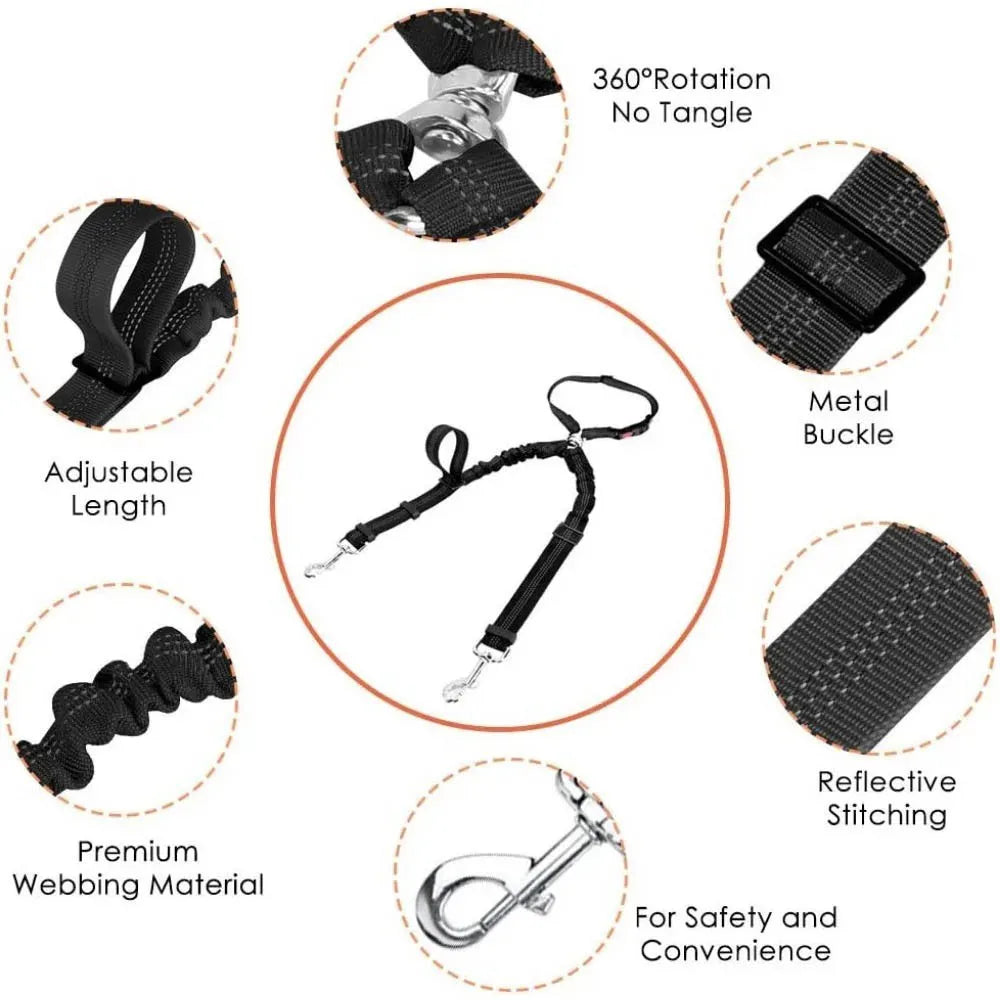Double Dog Car Headrest Restraint, Tangle-Free Seat Belt for 2 Dogs