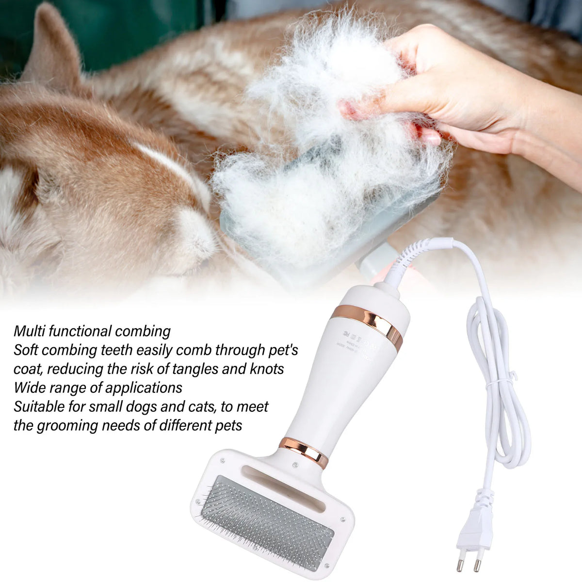 2-in-1 Handheld Pet Grooming Dryer with Slicker Brush for Dogs