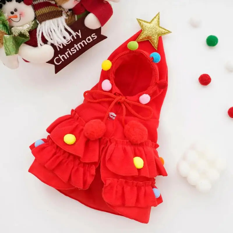 Christmas Tree Costume Dress with Star Hat for Small Dogs & Cats