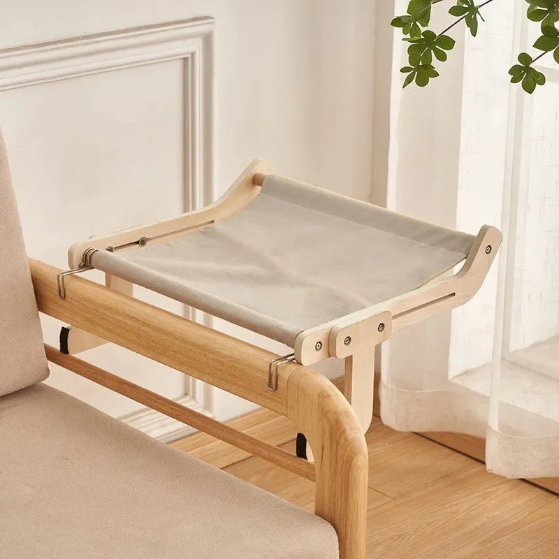 Wooden Sofa Armrest Cat Hammock, Clip-On Canvas Perch Bed for Cats