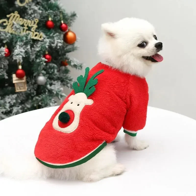 Christmas Elk & Santa Dog Hoodie, Warm Winter Pet Coat