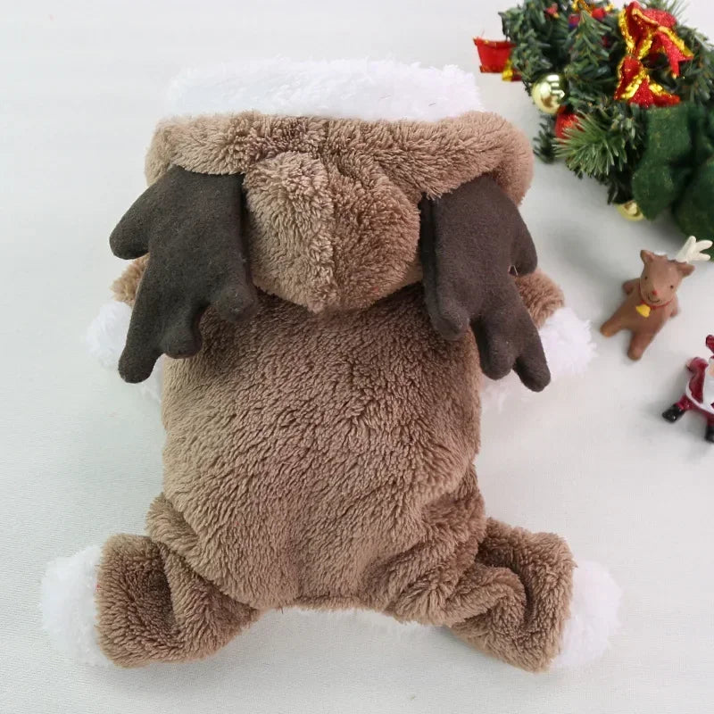 Christmas Elk & Santa Dog Hoodie, Warm Winter Pet Coat