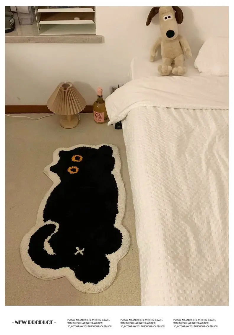Black Cat Shaped Soft Area Rug, Non-Slip Floor Mat for Cat Lovers