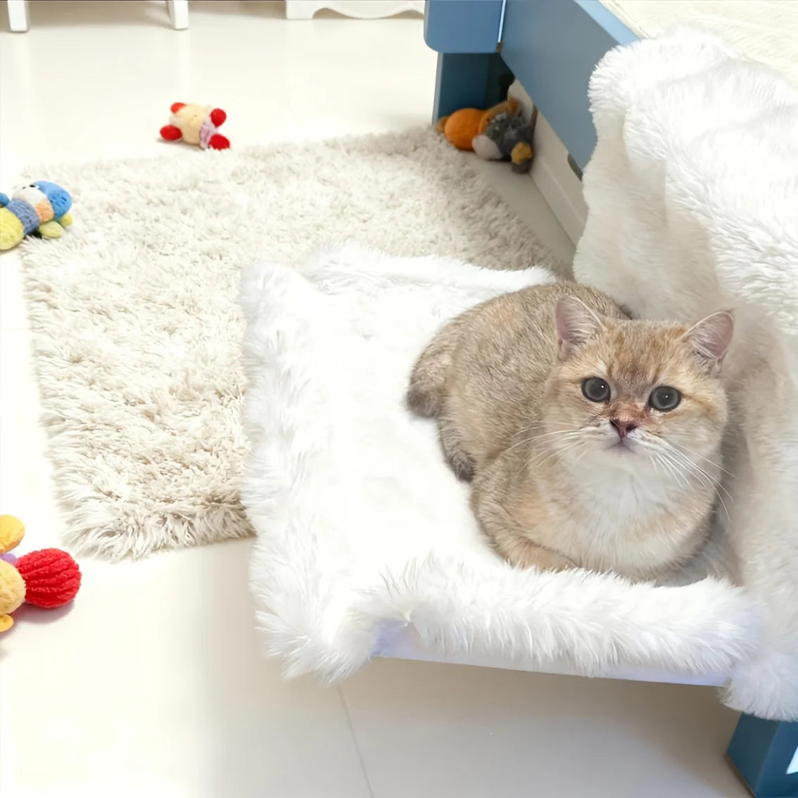 Cat Bedside Hammock, Plush Washable Bed Attachment for Indoor Cats