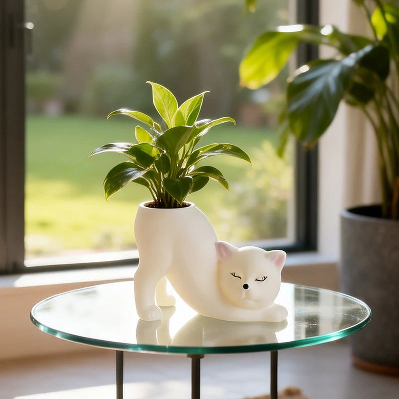 Curly Cat Resin Planter, Whimsical Kitty Pot for Succulents