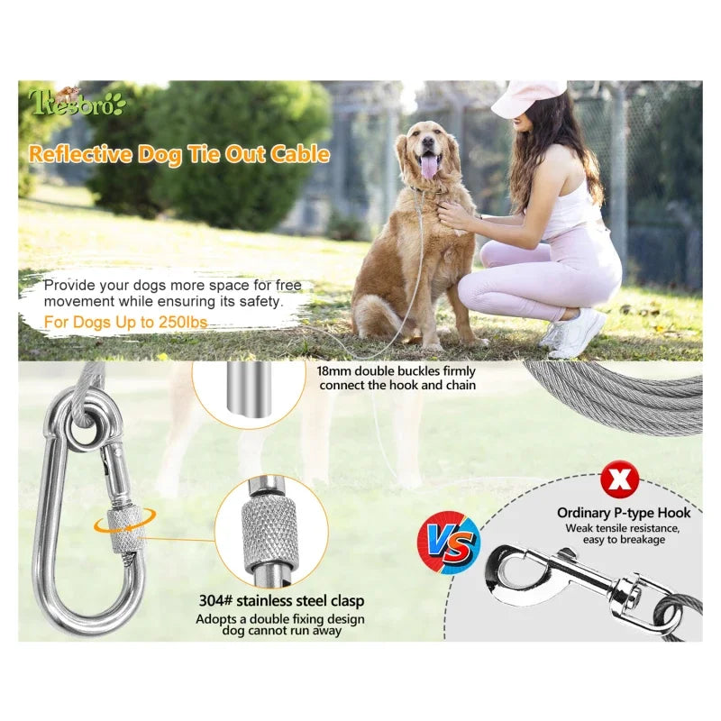 Double-Headed Dog Tie Out Cable, Rust-Proof Steel Wire Leash