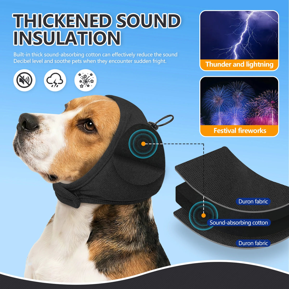Adjustable Dog Calming Ear Wrap, Soft Noise-Reducing Anxiety Hood