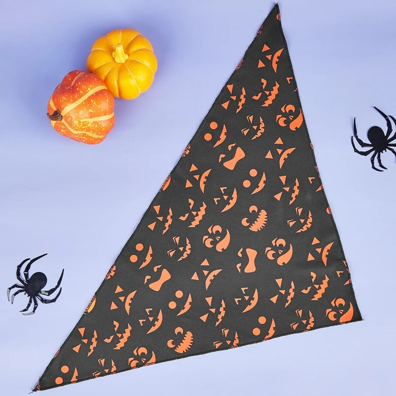 Halloween Dog Bandana with Pumpkin & Spider Web Print, Adjustable